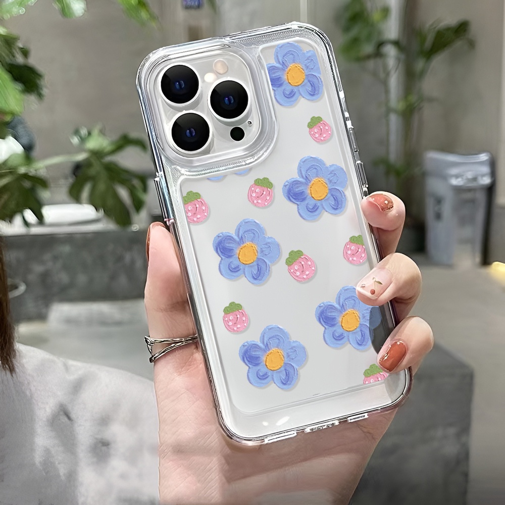 Ốp Điện Thoại Trong Suốt Hình Hoa Màu Xanh Dương Cho iphone 14 Plus 11 13promax 12 7Plus X XS Max 7 8 SE 2020