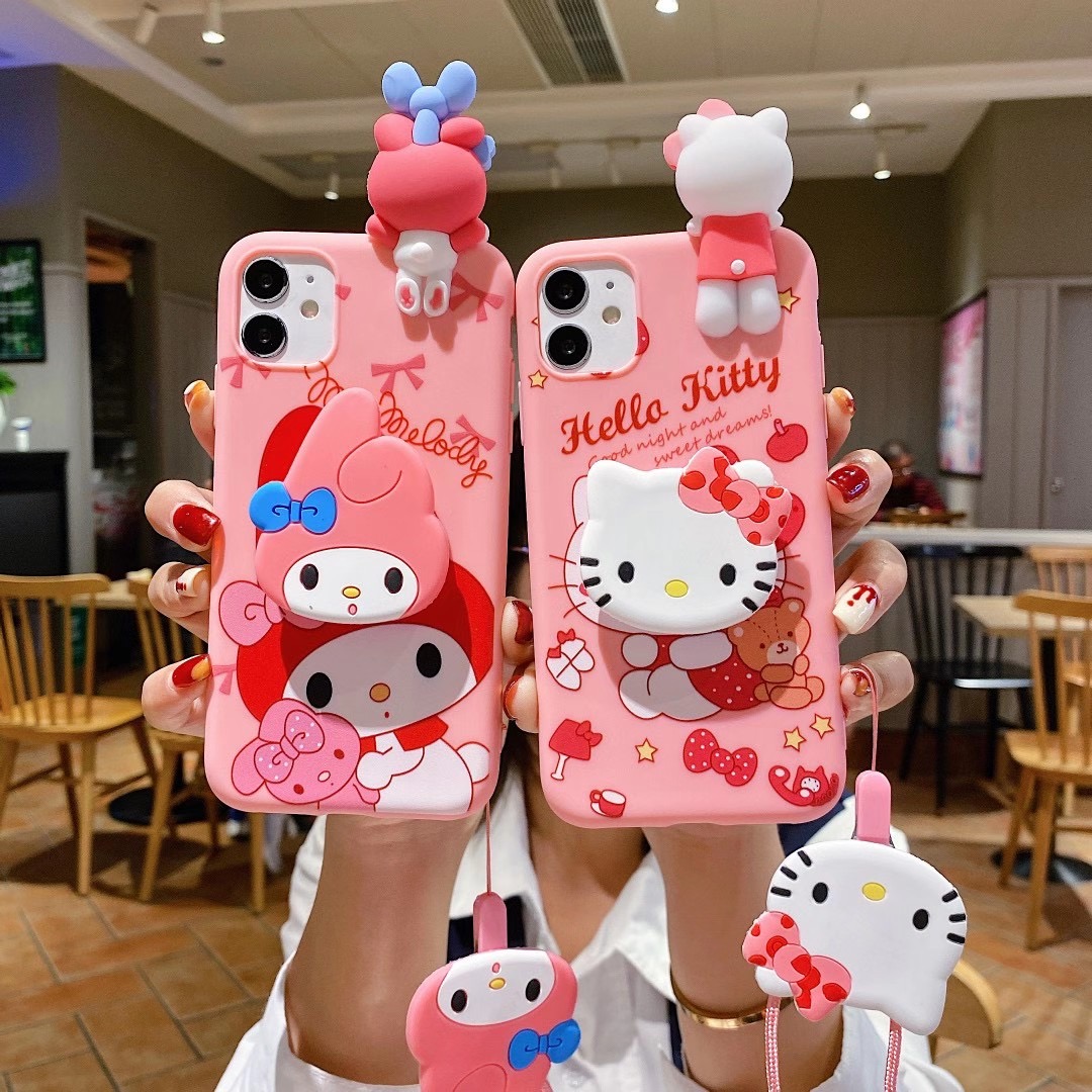 Ốp điện thoại Hello Kitty MY Melody 3D có giá đỡ dây đeo SamsungJ3 J5 J7 2016 J5 J7 Pro J2 J5 J7 Prime J4 J4+J6 Plus J8