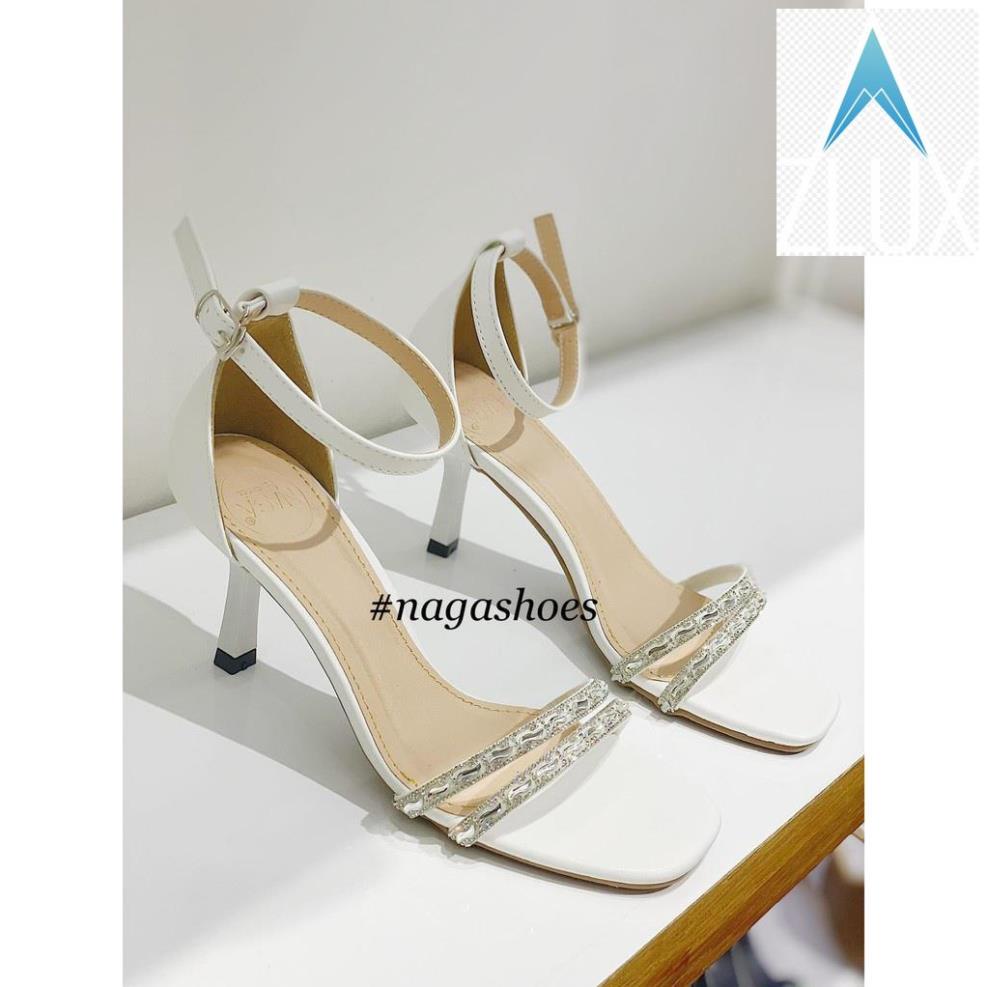 👘 GIÀY CAO GÓT NAGASHOES 2 QUAI NGANG ĐÍNH ĐÁ 7CM NAC181 QLY 👘