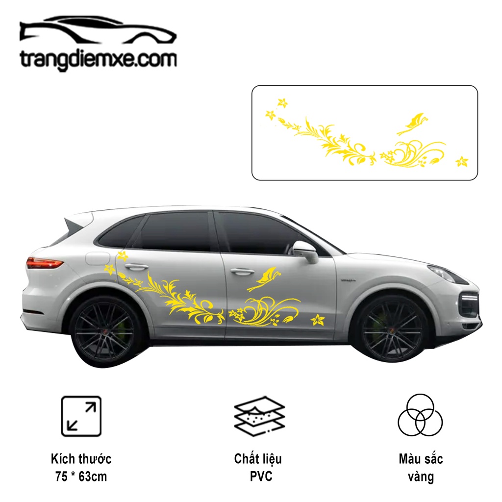 Decal Dán Xe Họa Tiết Hoa Bướm Tem Dán Xe Thơ Mộng Trangdiemxe Y79