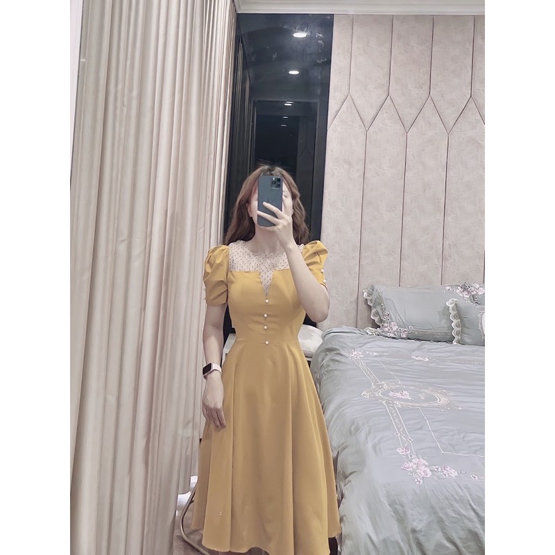 VÁY PHỐI LƯỚI CÚC NGỌC TAY BỒNG | BigBuy360 - bigbuy360.vn