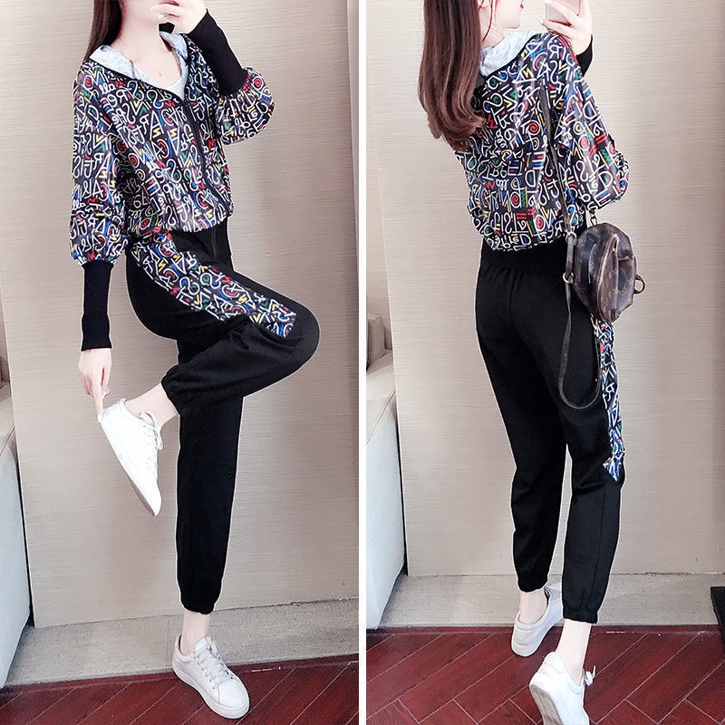 Bộ đồ thể thao hai món tay dài kiểu mỏng thời trang xuân thu 2021 dành cho nữ