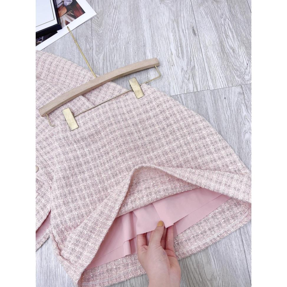 SÉT DA HỒNG CỔ REN CHÂN VÁY NGẮN CHỮ A CAO CẤP