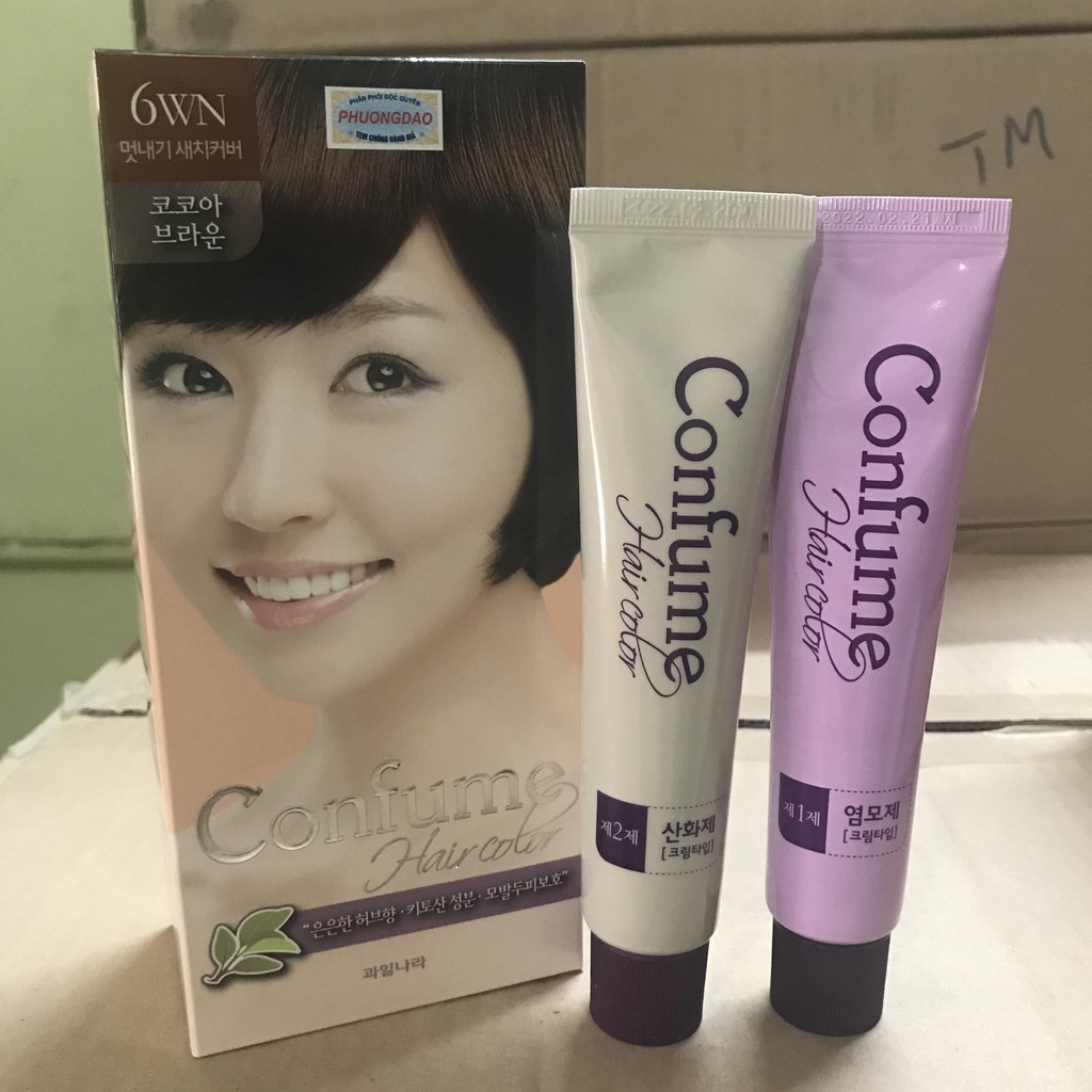 Nhuộm tóc phủ bạc thời trang màu  nâu  hạt dẻ  (Hàn Quốc) Welcos confume hair color 6WN  2 x 60g