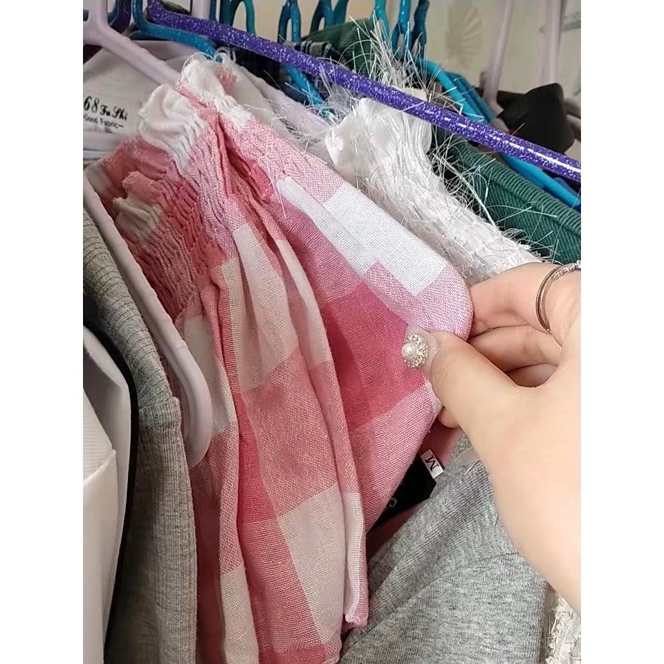 Áo croptop trễ vai phồng caro (CÓ ẢNH THẬT) | BigBuy360 - bigbuy360.vn