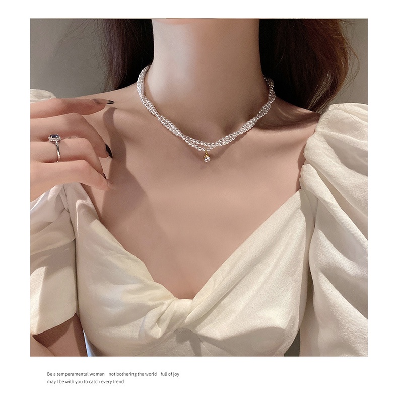 Vòng cổ Hai Lớp Đính Ngọc Trai Và Pha Lê Phong Cách Cổ Điển Sang Trọng Thời Trang Cho Nữ