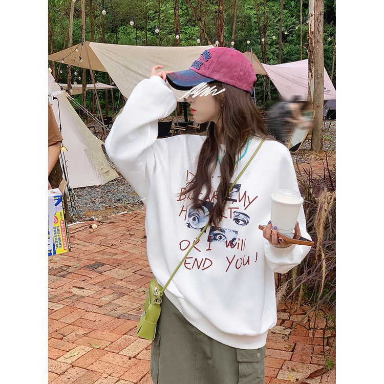 Áo Nỉ Dài Tay Cổ Tròn Dáng Rộng In Chữ Giản Dị Thời Trang Mùa Thu Dành Cho Nữ