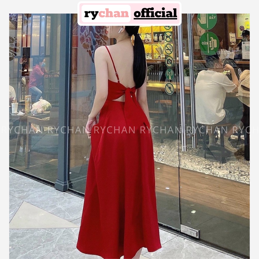 Đầm Maxi Đi Chơi 2 Dây Đỏ Thắt Nơ Lưng Quyến Rũ, Đầm Maxi Hở Lưng Đi Biển [Ảnh Thật Cuối] - DX0014