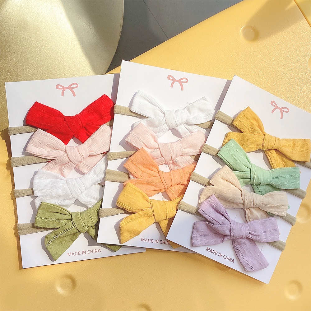 Set 4 băng đô KIDSBOWS vải cotton nylon mềm mại co giãn cho bé gái sơ sinh