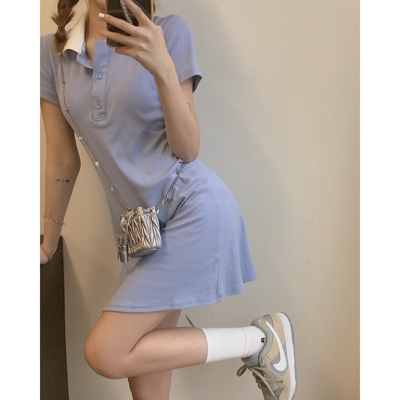 Đầm polo nữ kiểu mới t05, thiết kế cổ trắng cực xinh . giasi