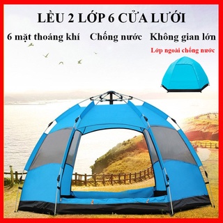 Lều cắm trại tự bung 4-6 người lục giác 2 lớp chống mưa nắng, chống muỗi và tia cực tím an toàn cho cả gia đình bạn