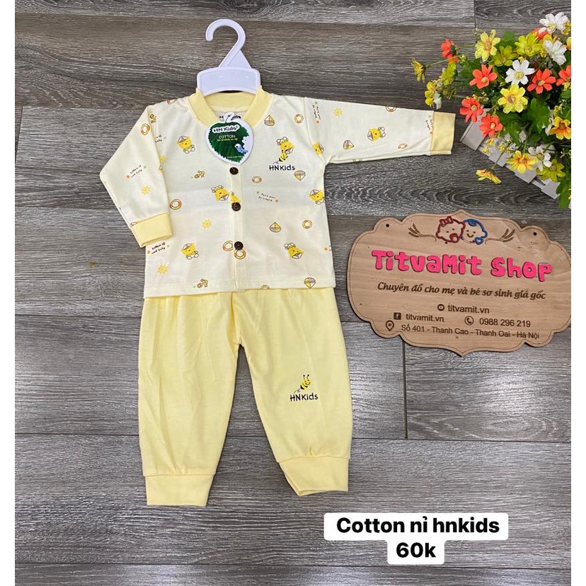 Bộ dài hnkids cúc giữa cotton nỉ, bộ dài tay cho bé trai bé gái