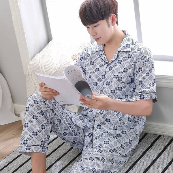Bộ Đồ Pijama Cotton Ngắn Tay Thời Trang Mùa Hè Cho Nam | BigBuy360 - bigbuy360.vn