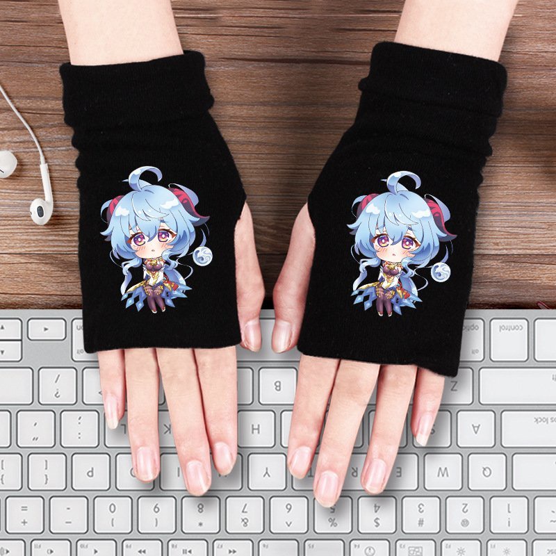 Găng tay len hở ngón in hình nhân vật GENSHIN IMPACT game chibi anime thời trang 12 mẫu