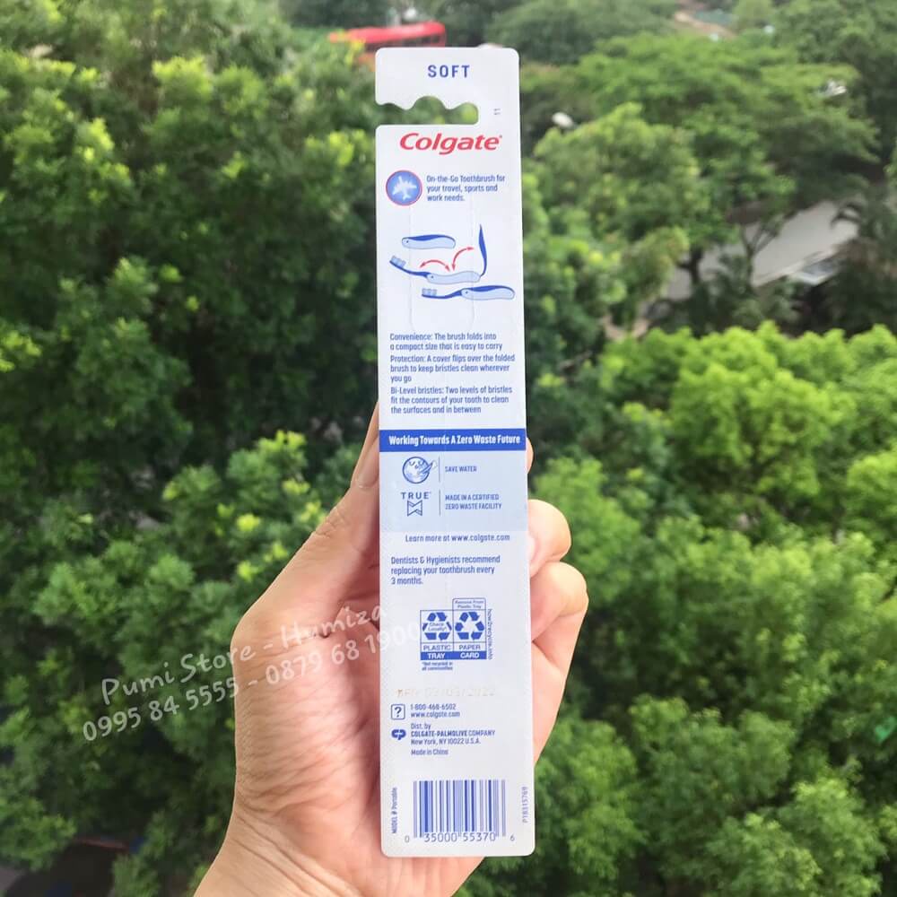 Bàn chải đánh răng gấp gọn GUM Thụy Sĩ lông mềm, kháng khuẩn