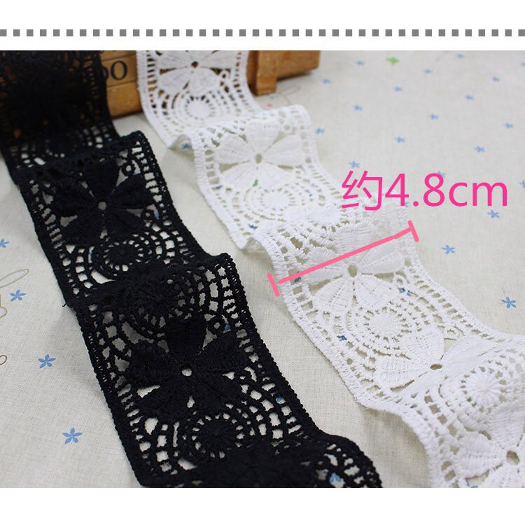 Cuộn Dây Ruy Băng Ren Trắng Đen 5cm