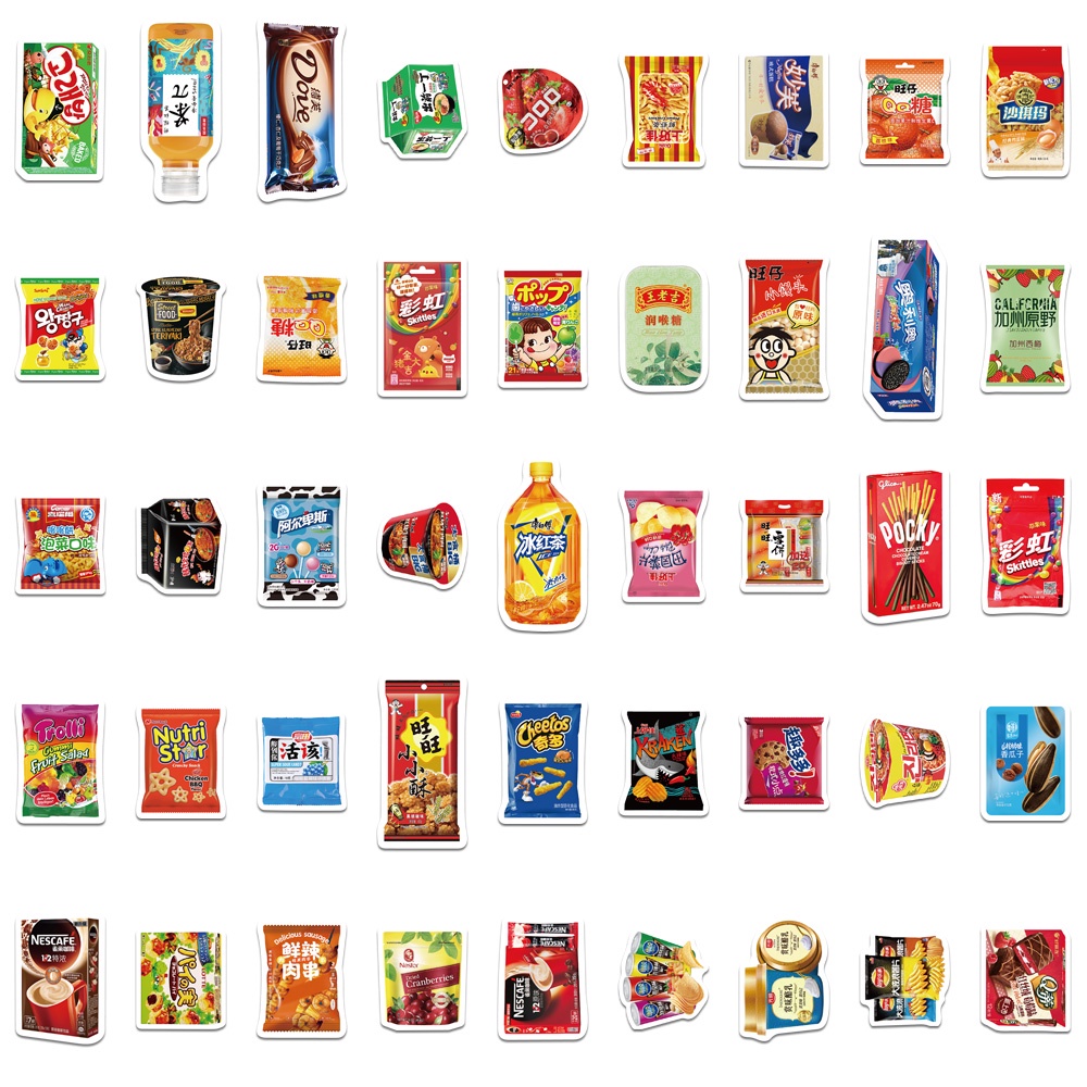 Bộ 90 Miếng Dán Hình Thức Ăn Vặt Hoạt Hình Đáng Yêu Trang Trí Laptop/Vali/Guitar/Xe Hơi DIY Cho Bé