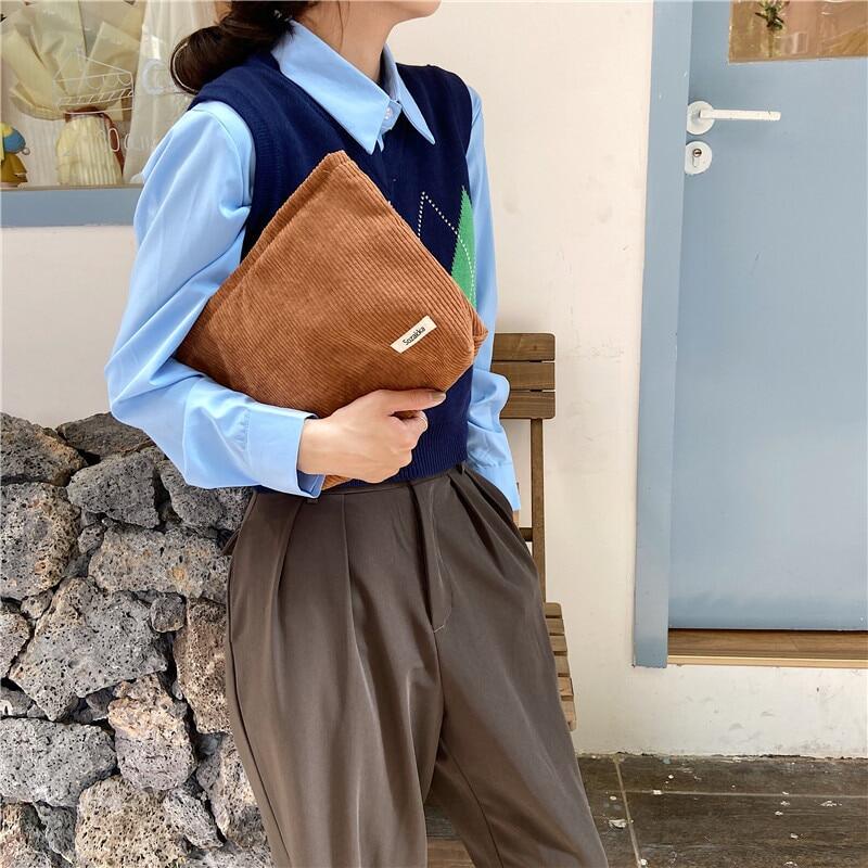 Túi Đựng Mỹ Phẩm Bằng Vải Nhung Kẻ Có Khóa Kéo Thời Trang Dành Cho Nữ