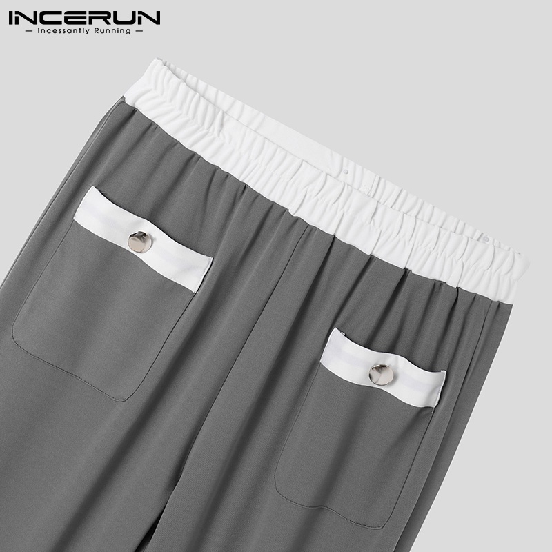 Quần ống rộng INCERUN lưng thun phối màu tương phản thời trang năng động cho nam