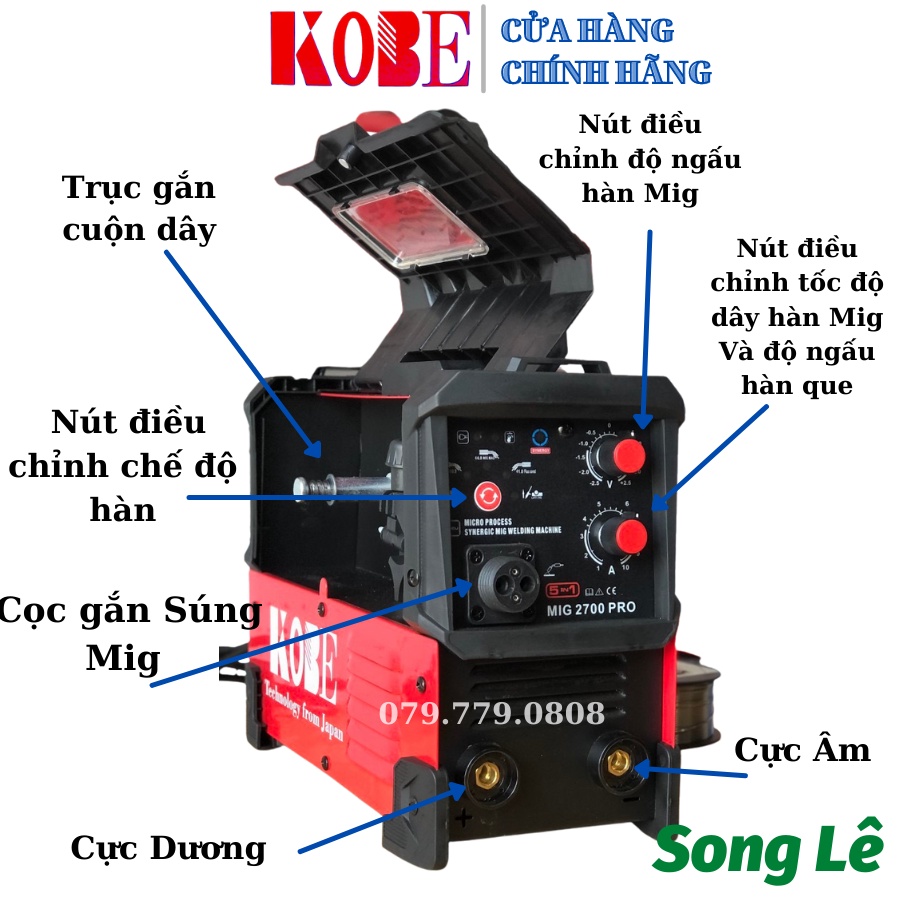 Máy Hàn Mig 5 Chức Năng MiNi KOBE MIG 2700 PRO - Dây Mig rời - Không dùng khí - Tặng Full Phụ Kiện -