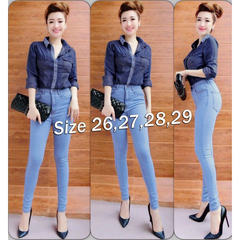 Set nguyên bộ áo sơ mi denim họa tiết quần jean lửng thiết kế cao cấp