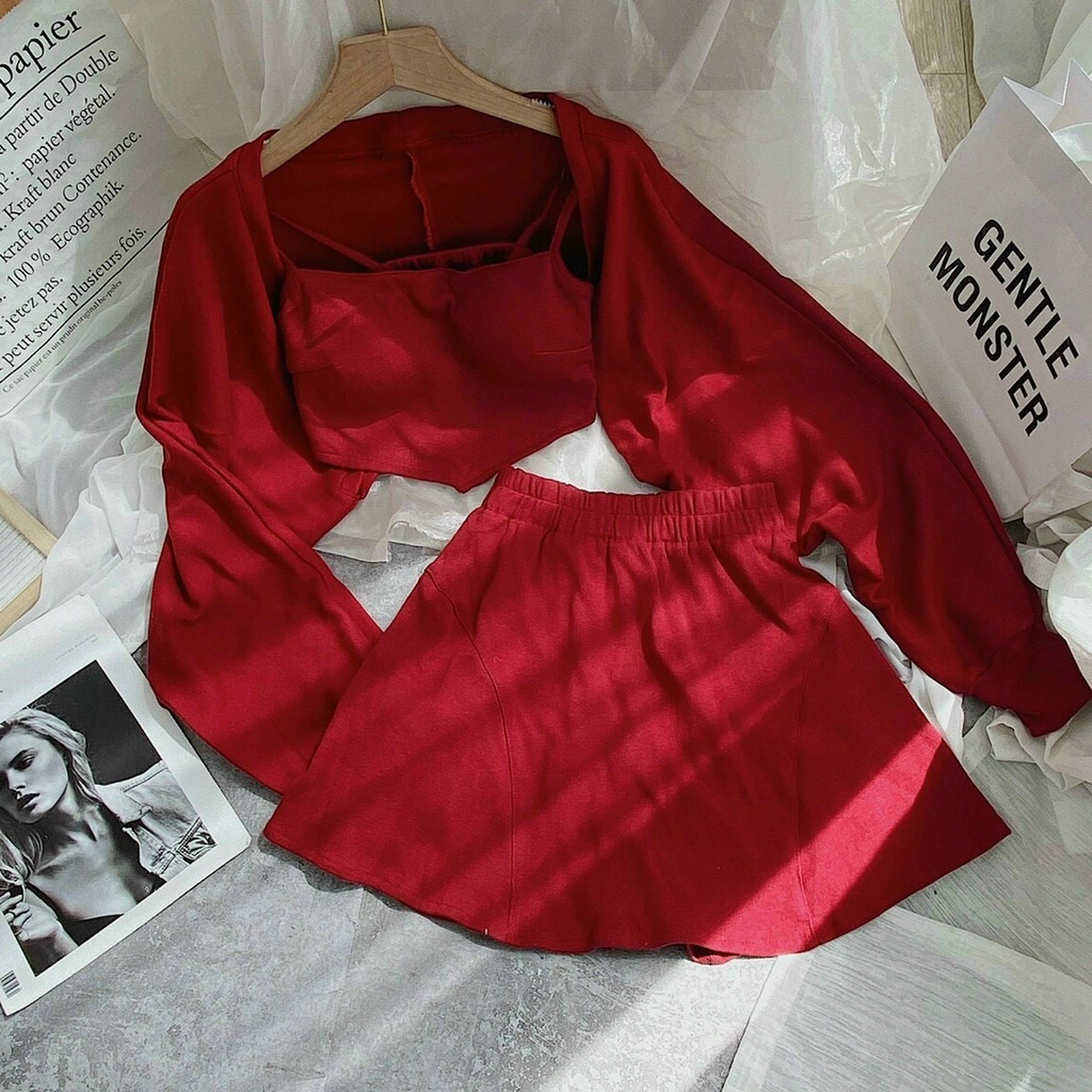 Set 3 món áo kèm khoác chân váy có lót siêu xinh - Đón giáng sinh với set 3 món năng động
