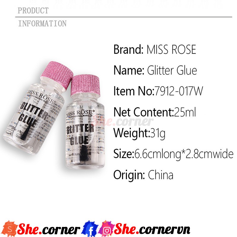 [XẢ KHO] Keo dán nhũ kim tuyến Miss Rose Glitter Glue cho mặt và body