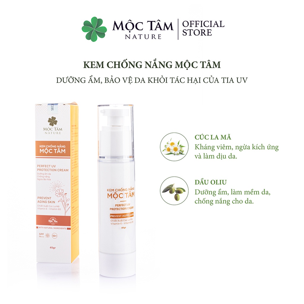 Kem Chống Nắng Mộc Tâm SPF50 PA+++ 45g - Chống Nắng Dưỡng Da