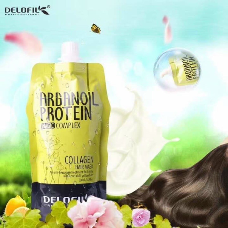 Dầu Hấp Ủ Tóc Phục Hồi Dưỡng Ẩm Collagen Delofil Arganoil Protein Siêu Mượt 500ml