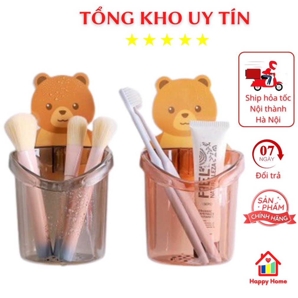 Cốc dán tường nhà tắm hình gấu nâu dễ thương, cốc đựng bàn chải đánh răng