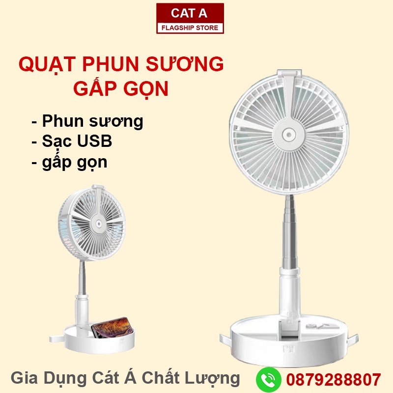 QUẠT PHUN SƯƠNG GẤP GỌN MINI - Tích điện, sạc USB, có đèn LED siêu sáng, có đèn ngủ, gấp gọn đa năng [MS027]