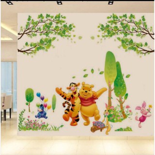 combo 3 bức decal dán tường cành cây khung ảnh và gấu pooh hạnh phúc