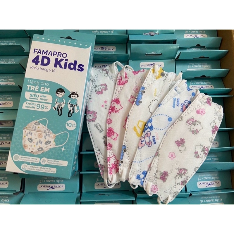 HỘP 10 CÁI KHẨU TRANG Y TẾ CHO TRẺ EM 4D KIDS FAMAPRO