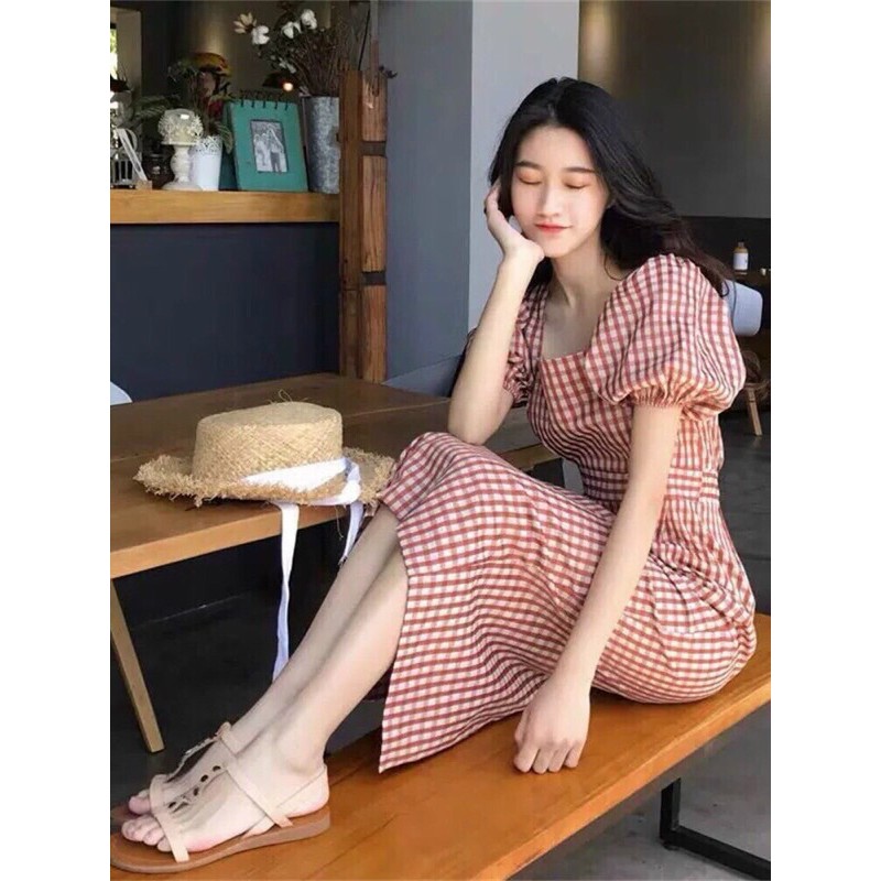 VÁY KẺ CARO TAY PHỒNG