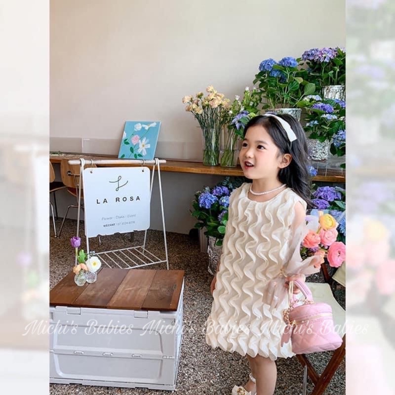 Váy tiểu thư trắng ren lông nổi thiết kế độc quyền phong cách hàn quốc siêu sang chảnh cho bé