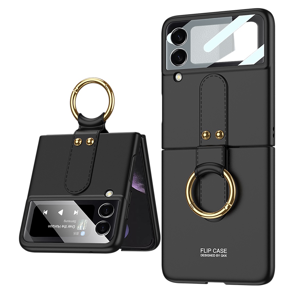 Bao Da Điện Thoại Nắp Gập Bằng Nhựa Cứng Với Kính Cường Lực Cho samsung galaxy z flip 5 z flip 4 flip 3 Ốp