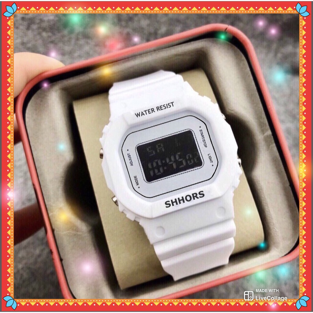 ĐỒNG HỒ NAM NƯ SHHORS VUÔNG 2 MÀU ĐEN TRẮNG D361 SIÊU ĐẸP