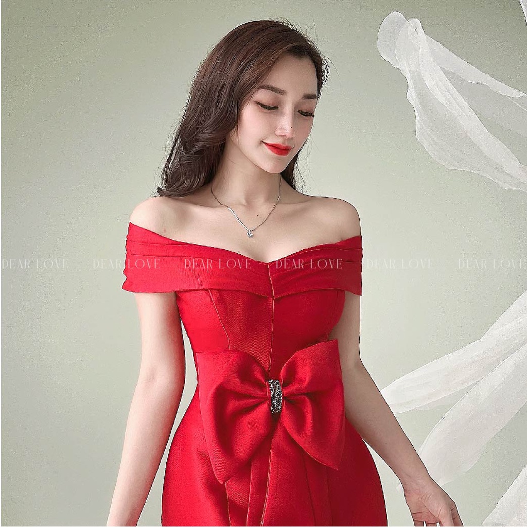 Đầm Đi Tiệc Dear Love Bẹt Vai Phối Nơ Eo | Midi Dress