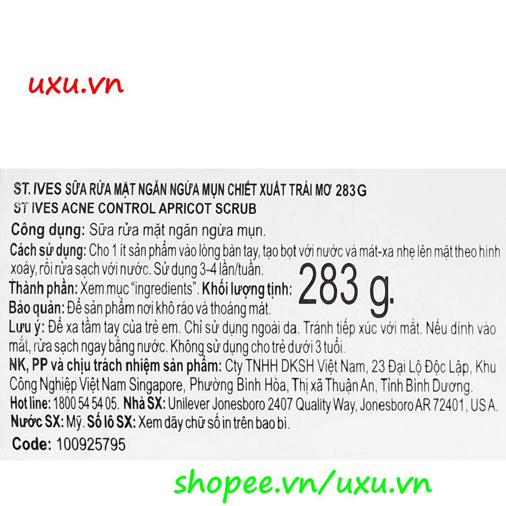 Kem Tẩy Tế Bào Chết 283G St.Ives Hương Mơ Acne Control Kiểm Soát Mụn, Với uxu.vn Tất Cả Là Chính Hãng.