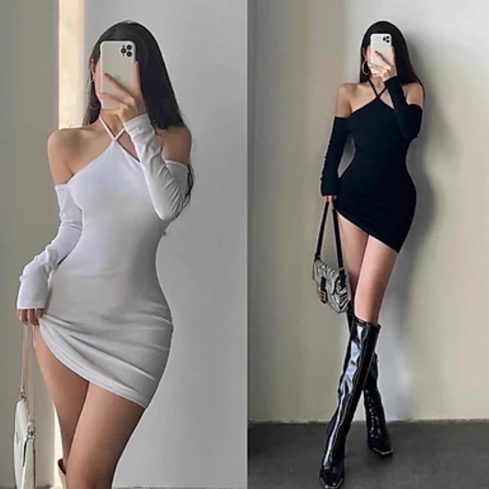 Váy Body sanh chảnh, ôm dáng, tôn dáng thiết kế dài tay độc đáo, chất thun lạnh co dãn 4 chiều.