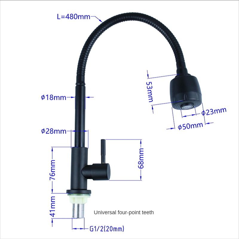 Màu đen Vòi rửa chén lạnh Inox 304，Đa chức năng Vòi nước nhà bếp cao cấp 2 Chế Độ Nước Xinkunlong
