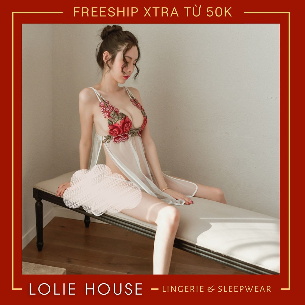 Váy ngủ 2 dây xuyên thấu - Set đầm ngủ sexy thêu hoa gợi cảm LOLIE HOUSE - VN10 | BigBuy360 - bigbuy360.vn