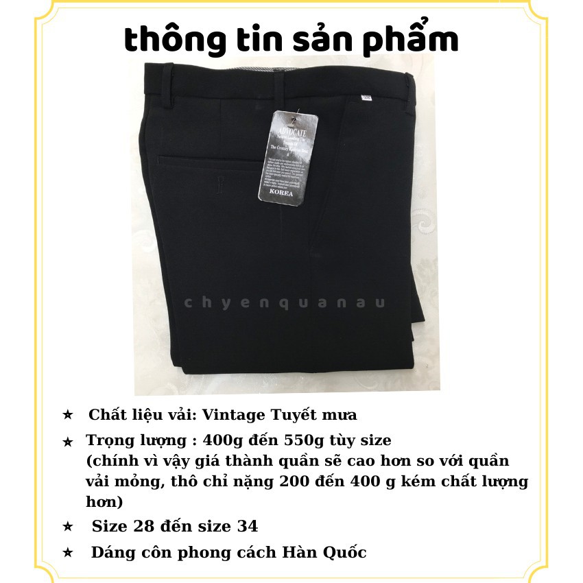 Quần âu nam chất vải tuyết mưa , co giãn 4 chiều chuẩn thiết kế Hàn quốc , dáng ôm body chống nhăn (xù) tuyệt đối