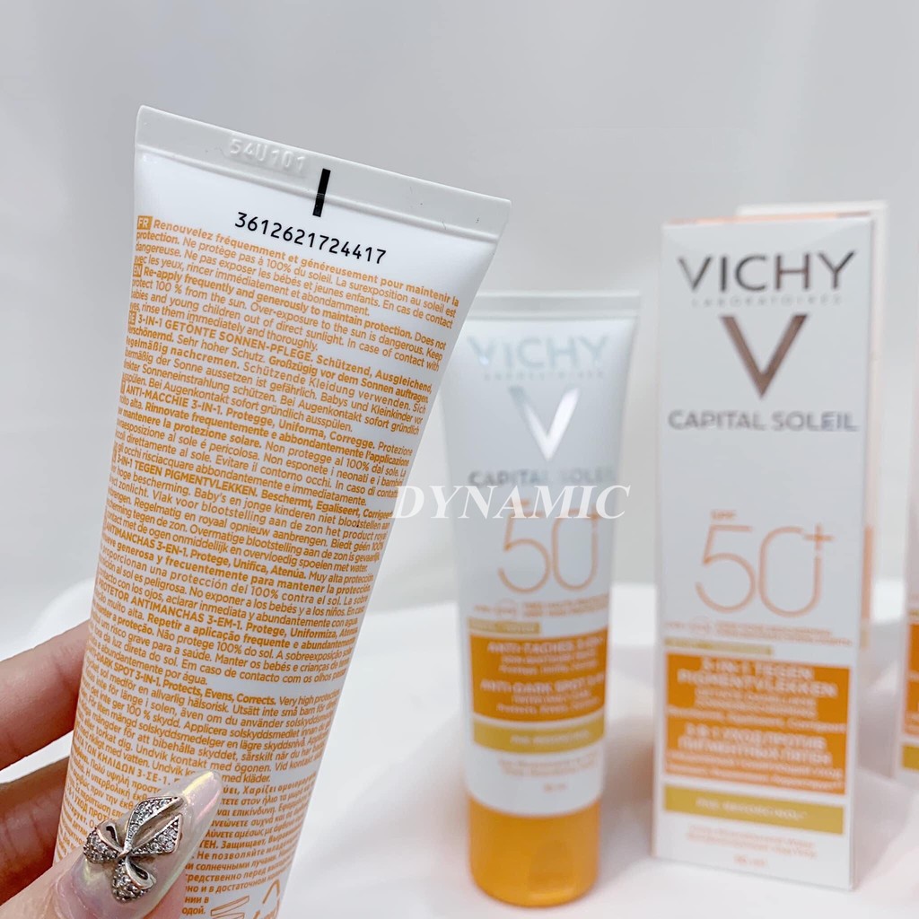 Kem chống nắng Vichy capital soleil SPF 50 anti-dark spot 3-in-1 50ml có màu che khuyết điểm, giảm thâm nám và dưỡng da