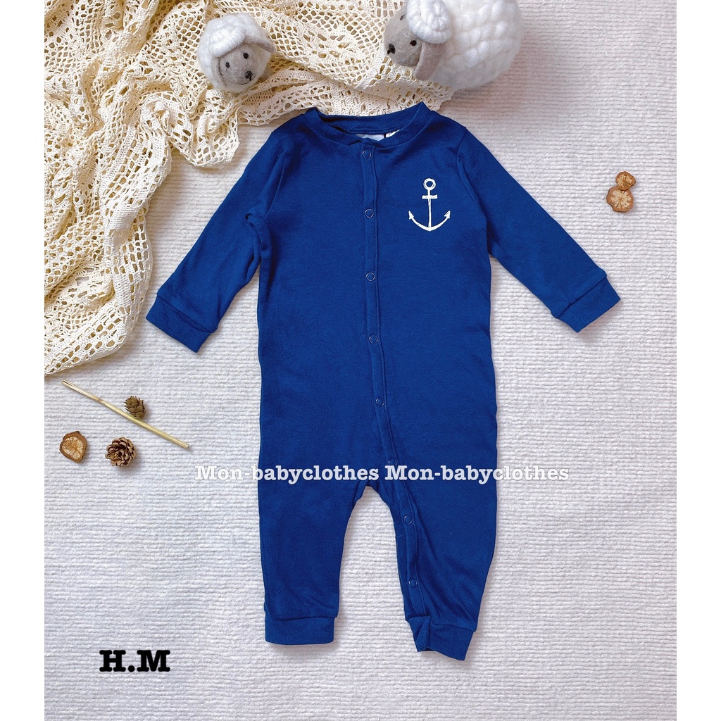 Bộ ngủ liền chân cho bé Mỏ neo xanh than H,M