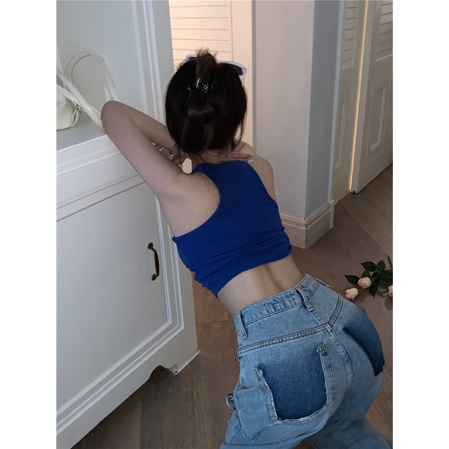 Porozi  Áo croptop dệt kim cổ yếm màu trơn phong cách Hàn Quốc 6 màu sắc tùy chọn thời trang dành cho nữ