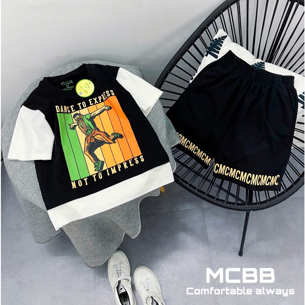 MCBB - 24-48Kg 100% Vải Cotton Đồ Bộ Bé Trai & Ba Hiphop Áo Thun Rộng Quần Short Đùi Phông Bộ Quần Áo Bé Trai Trẻ Em Nam