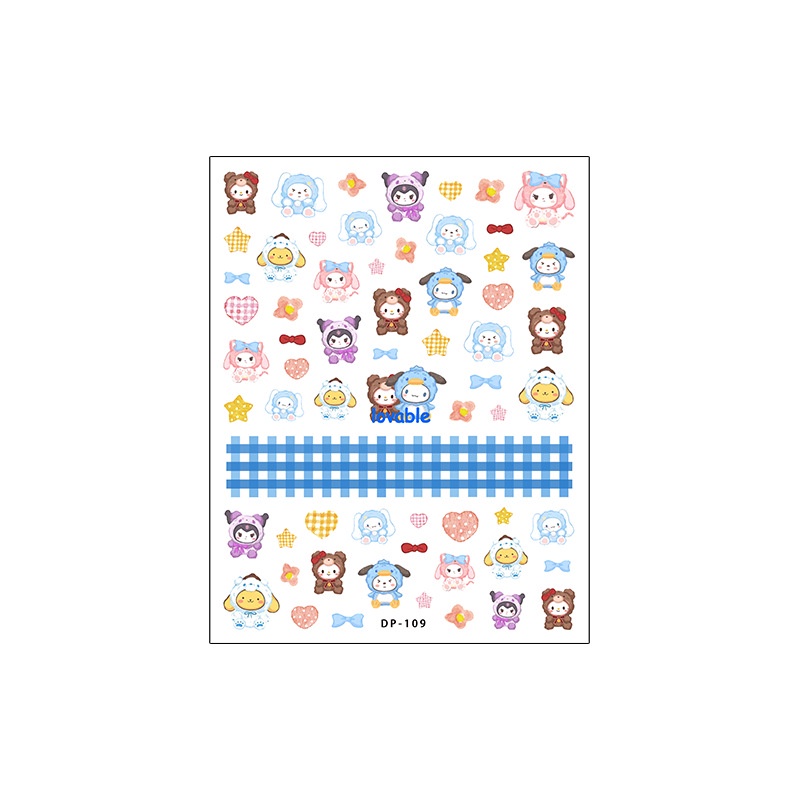 Sticker Dán Móng Tay Hình Mèo Kitty Kuromi Hello Kitty