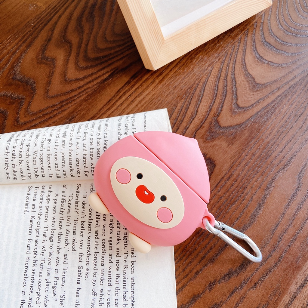 Vỏ Bảo Vệ Hộp Sạc Tai Nghe airpods 1 2 pro Hình Quả Đào Hoạt Hình Dễ Thương