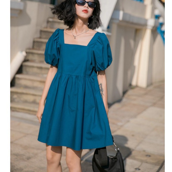 Váy xòe babydoll dáng dài, đầm xòe babydoll xanh bạn thân emmeishop E4 | BigBuy360 - bigbuy360.vn